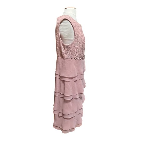 Jessica Howard Pink Sleeveless Lace Tiered Dress Embellished Waist Size 16 NWT - Picture 7 of 13